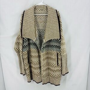 Southwest Knit Open Front Cardigan Shawl Collar Chunky Patterned Sweater Large